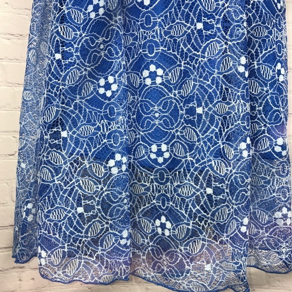 LuLaRoe XS white & blue floral lace Lola skirt - Picture 5 of 8